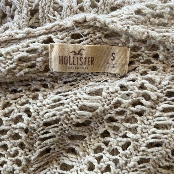 Vintage Y2K Hollister Beachy Boho Cream Crochet Chunky Knit Sweater Hoodie S - Picture 6 of 8